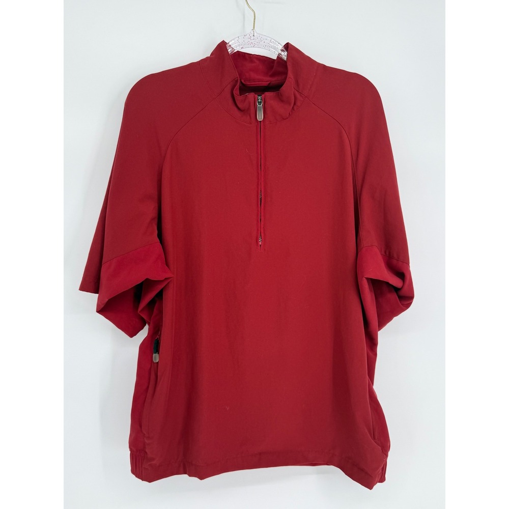 Adidas ClimaProof Golf Windbreaker Pullover Red Short Slv Mens Sz L Quarter Zip